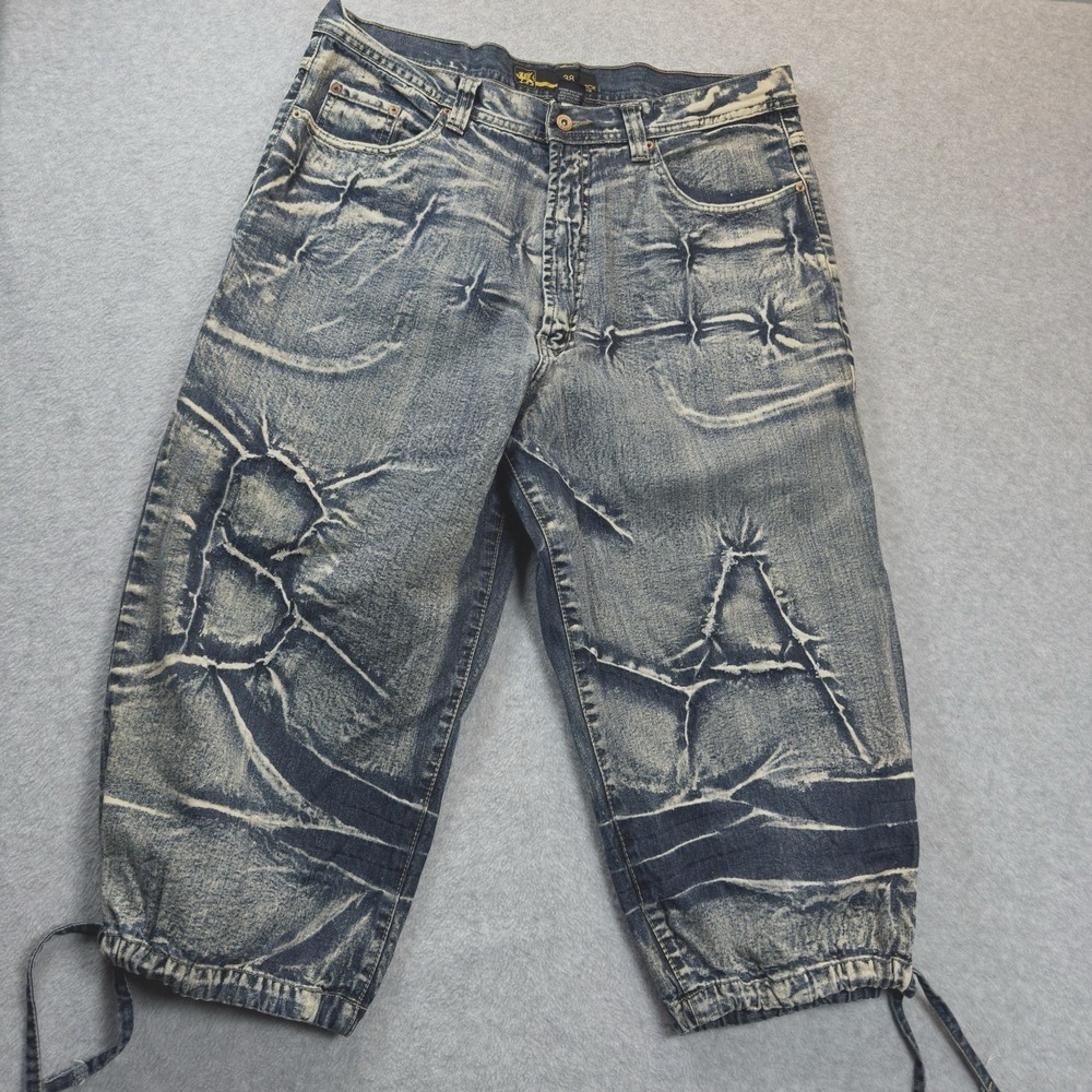 Vintage Y2K Brock Jeans Baggy Distressed Acid Washed Cropped Denim Hip Hop SZ 38